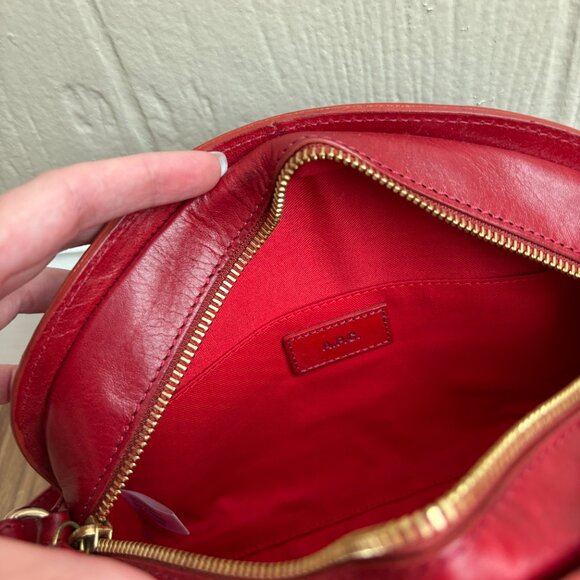 A.P.C. Demi-lune Leather Burgundy Bordeaux Red Crossbody Bag Purse - Picture 12 of 14